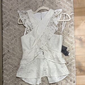 BCBGMaxAzria Cream Lace Peplum Top